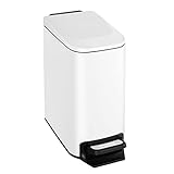 TrashAid Small Bathroom Trash Can with Lid Soft Close, 6 Liter / 1.6 Gallon Stainless Steel Garbage Can Narrow with Removable Inner Bucket, Step Pedal (White)