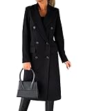 IDEALSANXUN Trench Coat for Women 2024 Fall Winter Coats Long Wool Tweed Blazer Jackets Business Casual Outfits Office Work Coat, Black, L