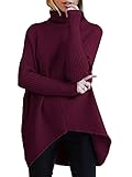 ANRABESS Women Wine Red Long Sleeve Turtle Neck Pullover Sweater