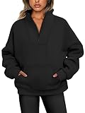 Trendy Queen Sweatshirts Half Zip Pullover Quarter Zip Oversized Hoodies Sweaters Comfy Fall Outfits 2024 Y2K Winter Clothes Black L