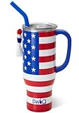 Swig Life 30oz Mega Mug, 30oz Tumbler with Handle and Straw, Large Insulated Tumblers, Cup Holder Friendly Travel Mug, Stainless Steel 30 oz Tumbler, Reusable Insulated Water Bottle (All American)