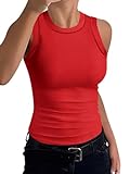 AVALEBETI Womens Ribbed Fitted Tank Tops Sleeveless Crew High Neck Round Curved Hem Slim Exposed Seam Casual Basic Going Out Summer Tee Shirts 2024 Red