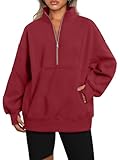 AUTOMET Womens Quarter Zip Oversized Sweatshirts Cute Long Sleeve Jackets Casual Hoodie for Teen Girls with Pockerts Red M