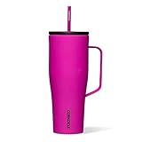 Corkcicle Cold Cup XL Insulated Tumbler with Handle, Lid, & Straw, Berry Punch, 30 oz – Reusable Cupholder Friendly Water Bottle Keeps Drinks Cold 12hrs