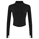 Lviefent Womens Lightweight Full Zip Running Track Jacket Workout Slim Fit Yoga Sportwear with Thumb Holes (Black, Medium)