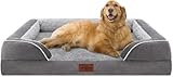 Waterproof Orthopedic Foam Dog Beds for Extra Large Dogs, XL Dog Bed with Bolster, Washable Dog Bed Sofa Pet Bed with Removable Cover & Non-Slip Bottom(X-Large,Grey)