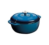 Lodge 6 Quart Enameled Cast Iron Dutch Oven with Lid – Dual Handles – Oven Safe up to 500° F or on Stovetop - Use to Marinate, Cook, Bake, Refrigerate and Serve – Blue