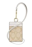 COACH Crossgrain Leather Lanyard Badge ID Holder (IM - Light Khaki - Chalk)