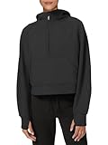 LASLULU Womens Fuzzy Cropped Hoodies Sport Athletic Half Zip Up Hoodie Stand Collar Sweater Fleece Lined Sweatshirt Long Sleeve Pullover Tops Pockets(Black Large)