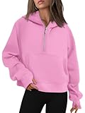 AUTOMET Womens Hoodies Preppy Clothes Half Zip Sweatshirts Jackets Tops Oversized Cute Pullover Fall Winter Outfits Y2k 2024 Pink L