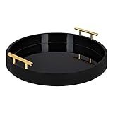 Kate And Laurel Lipton Modern Round Tray, 18' Diameter, Black and Gold, Decorative Accent Tray for Storage and Display
