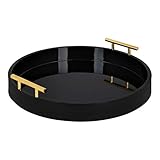 Kate And Laurel Lipton Modern Round Tray, 18' Diameter, Black and Gold, Decorative Accent Tray for Storage and Display