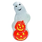 Union Products 56480 60-Watt Light Up Ghost and Pumpkin Halloween Outdoor Garden Statue Decoration Made from Blow-Molded Plastic, White/Orange