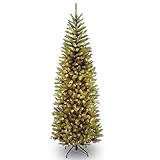 National Tree Company Artificial Pre-Lit Slim Christmas Tree, Green, Kingswood Fir, White Lights, Includes Stand, 6.5 Feet