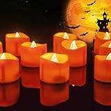 Homemory Halloween 24 Pack Orange Tea Light Candles, Battery Operated LED Tealights, Small Pumpkins Lights, Flameless, Electric Fake Tea Candles