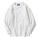 Aelfric Eden Oversized Knit Sweater Solid Vintage Pullover Sweater Unisex Woven Crewneck Knitted Tops White