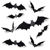 Coogam 60PCS Halloween Bats Decoration, 4 Different Sizes Realistic PVC Black 3D Scary Bat Sticker for Home Decor DIY Wall Decal Bathroom Indoor Hallowmas Party Supplies