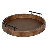 Kate and Laurel Lipton Modern Round Wood Decorative Tray, 18' Diameter, Rustic Brown and Black, Decorative Accent Tray for Storage and Display