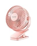 Gaiatop Portable Clip on Fan Battery Operated, Small Powerful USB Desk Fan, 3 Speed Quiet Rechargeable Mini Table Fan, 360° Rotate Personal Cooling Fan for Home Office Stroller Camping Pink