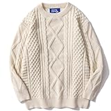 Aelfric Eden Women Sweater Vintage Cable Knit Sweater Casual Oversized Sweater Pullover A-Khaki