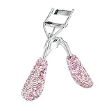 Bling Rhinestone Eyelash Curlers Stainless Steel Natural and Long Lasting Eyelash Fit for All Eye Shape Curved Lash Curler (Pink)