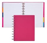 Talia Discbound Notebooks, Planner, Customizable, (y90's Pink w/Silver Discs, Midsize (7.5in x 9.75in))