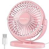 SWEETFULL USB Desk Fan Small Quiet - 3 Speeds Mini Personal Portable Fan 360° Rotation Adjustable, 5 Inch Office Table Cooling Gadgets on Desktop (Pink)