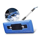 Snow Joe SJBLZD-LED 4-in-1 Telescoping Snow Broom + Ice Scraper, 18-Inch Foam Head, Headlights, Blue