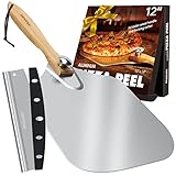 Pizza Peel Aluminum Pizza Spatula, Mooues 12 inch Metal Pizza Paddle(12'x 14')with Rocker Cutter Foldable Wood Handle, [Storage bag included], for Family Pizza Oven Baking Pizza, Dough, Bread & Pastry