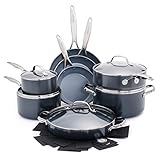 GreenPan Valencia Pro Hard Anodized 11 Piece Cookware Pots and Pans Set, Ceramic Nonstick PFAS-Free PFOA-Free Coating, Induction, Durable Frying Pans, Saucepans, Lids, Dishwasher & Oven Safe, Gray