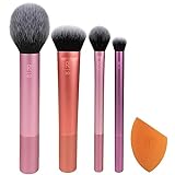 Real Techniques Makeup Brush Set with Sponge Blender for Eyeshadow, Foundation, Blush, and Concealer, Set of 5