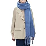 OUNIYA Large Chunky Scarf Oversized Fluffy Scarves Cashmere Feel Blanket Soft Big Wool Thick Winter Warm Women (denim blue)