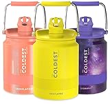 COLDEST Sports Water Bottle Half Gallon (Straw Lid), Leak Proof, Vacuum Insulated Stainless Steel, Hot Cold, Double Walled, Metal Canteen Growler Jug (Solar Yellow, Half Gallon)