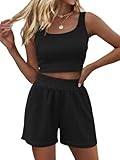 Trendy Queen Womens Summer Outfits 2024 2 Piece Sets Women Casual Outfit Sweatsuits Two Piece Lounge Wear Set Going Out Clothes Tracksuits Trendy Black Black L