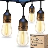 addlon LED Outdoor String Lights 48FT with Edison Vintage Shatterproof Bulbs and Commercial Grade Weatherproof Strand - ETL Listed Decorative Lights for Patio Garden