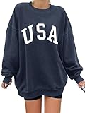 Langwyqu Womens' USA Letter Print Oversized Crewneck Long Sleeve Casual Loose Pullover Tops