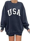 Langwyqu Womens' USA Letter Print Oversized Crewneck Long Sleeve Casual Loose Pullover Tops