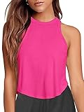 Womens Summer Crop Tank Flowy Going Out Tops Muscle Tank Casual Racerback Yoga Athletic Shirts Sleeveless Halter Neck Running Workout Tank Tops Fitness Gym Tops(Rose Red Large)