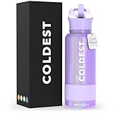 Coldest Sports Water Bottle with Straw Lid Vacuum Insulated Stainless Steel Metal Thermos Bottles Reusable Leak Proof Flask for Sports Gym(32 oz, Saturns Moon Purple Glitter)