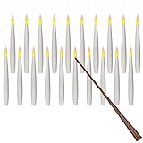 Leejec 20pcs Flameless Taper Floating Candles with Magic Wand Remote, Flickering Warm Light, Battery Operated 6.1' LED Electric Window Candle, Decor for Christmas, Wedding, Halloween, Birthday Party