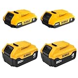 DEWALT 20V MAX Lithium Ion Battery, 2 Ah and 4 Ah, 4-Pack, Fuel Gauge LED Charge Indicators (DCB324-4)