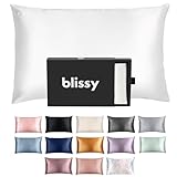 Blissy Silk Pillowcase - 100% Pure Mulberry Silk - 22 Momme 6A High-Grade Fibers - Silk Pillow Cover for Hair & Skin - Regular, Queen & King with Hidden Zipper (Standard, White)