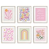 Habseligkeit Pink Danish Pastel Wall Decor for Girls Dorm, Boho Matisse Wall Art Prints, Flower Market Posters for Room Decor Aesthetic Unframed, 11x14in, Set of 6