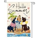 AVOIN colorlife Hello Summer Sea Beach Dogs Garden Flag 12x18 Inch Double Sided Outside, Floral Starfish Seasonal Holiday Yard Outdoor Decoration