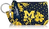 Vera Bradley Women's Cotton Collegiate Zip ID Case and Lanyard Combo (Multiple Teams Available), University of Michigan Navy/Gold Rain Garden - Recycled Cotton, One Size