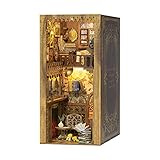 Fsolis Book Nook Kits, DIY Miniature House Kit 3D Wooden Puzzle Booknooks with Dust Cover Decorative Bookends Book Alley Decor for WomenTeenagers Puzzle Lovers (Enternal Bookstore)