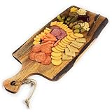 Acacia Charcuterie Board with Natural Live Edge & Handle - Wood Cheese Board - Decorative Wooden Serving & Cutting Board - Housewarming, Mothers Day, New Home & Wedding Gifts (XL - 24” x 10”)