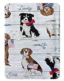 Newbridge Patriotic Dogs and American Flag Print Vinyl Flannel Backed Tablecloth, Adorable USA Patriot Pet Dog Design Waterproof Patio, BBQ, Kitchen Tablecloth Tablecloth, 70 Inch Round