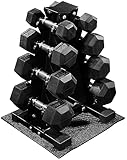 Fitvids 100LB Rubber Coated Hex Dumbbell Weight Set and Storage Rack, 5-20 lbs Pairs