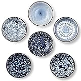 Eisinly Dipping Bowls, Soy Sauce Dish Ceramic, 3 OZ Small Serving Bowls for Side Dishes Vintage Blue Stylish Design, Set of 6 Mini Appetizer Plates for Condiment Sushi Ketchup BBQ Party, 4 Inch